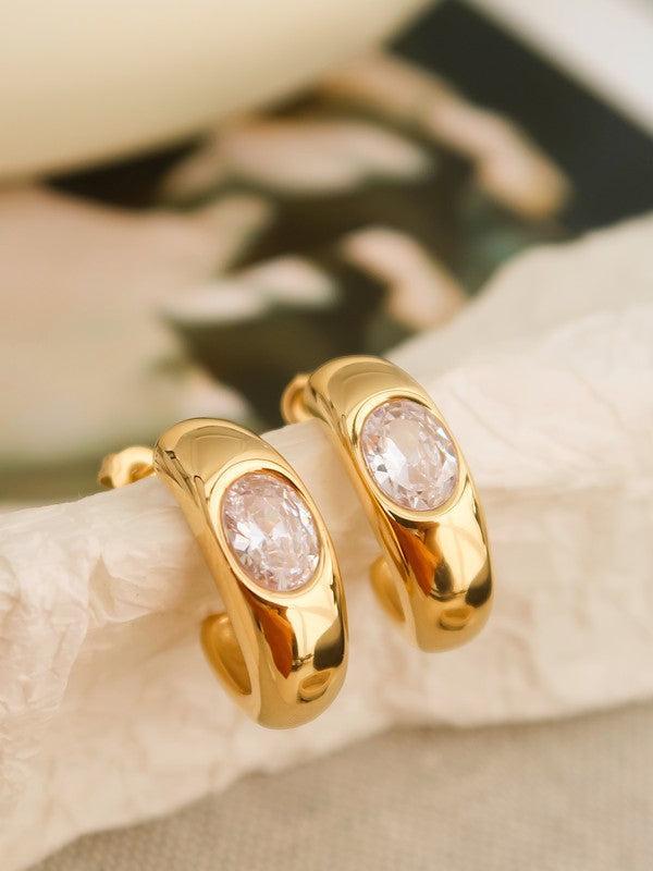 Rhinestone Embedded Hoop Earrings
