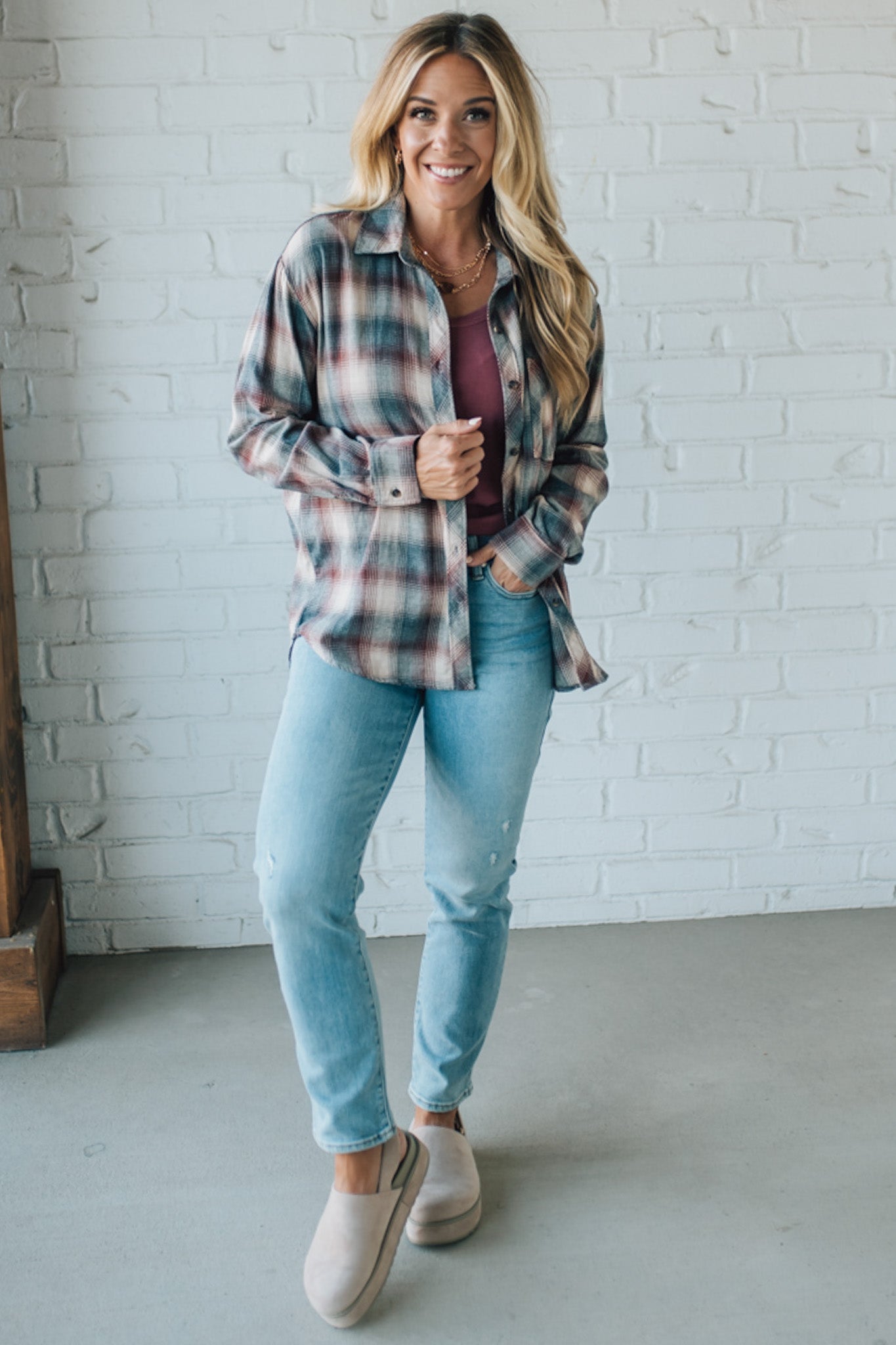 Relaxed Fit Plaid Top