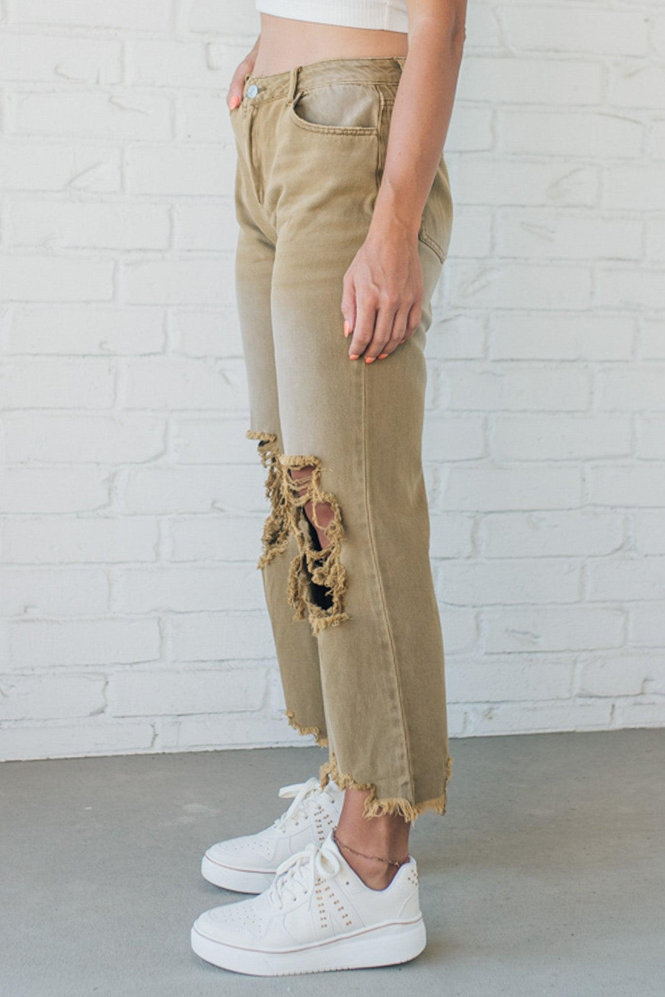 Riah Distressed and Washed Wide Leg Pants