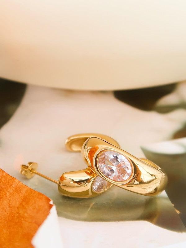 Rhinestone Embedded Hoop Earrings