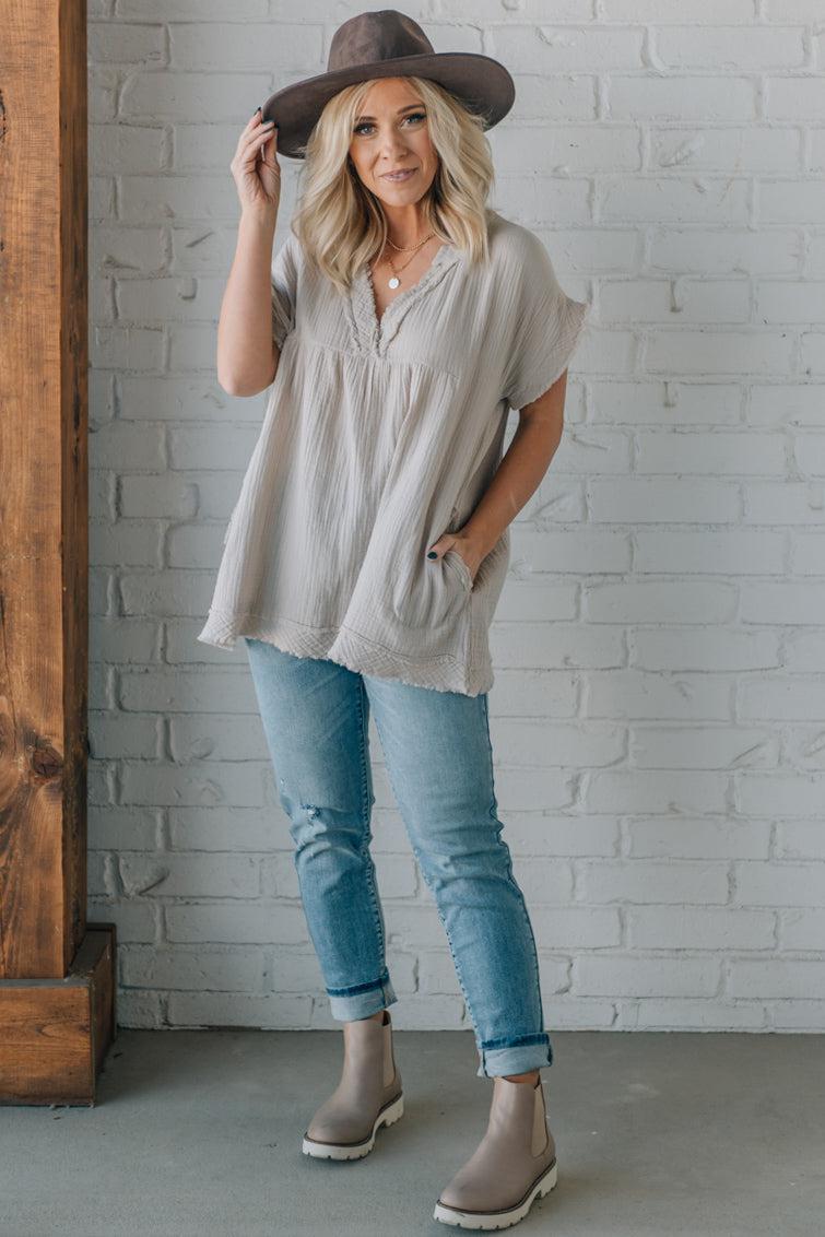 Raw Edge Gauze Top