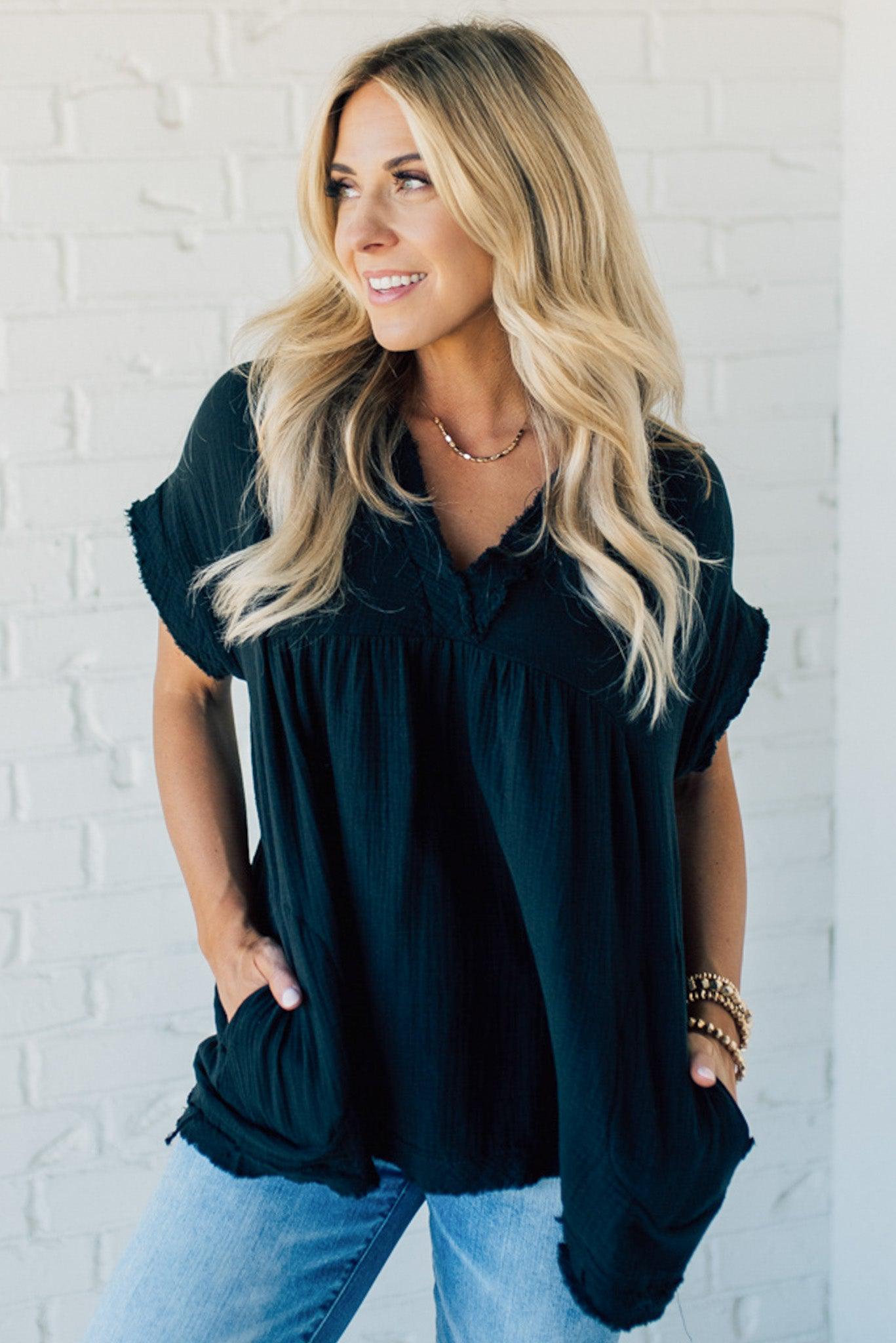 Raw Edge Gauze Top