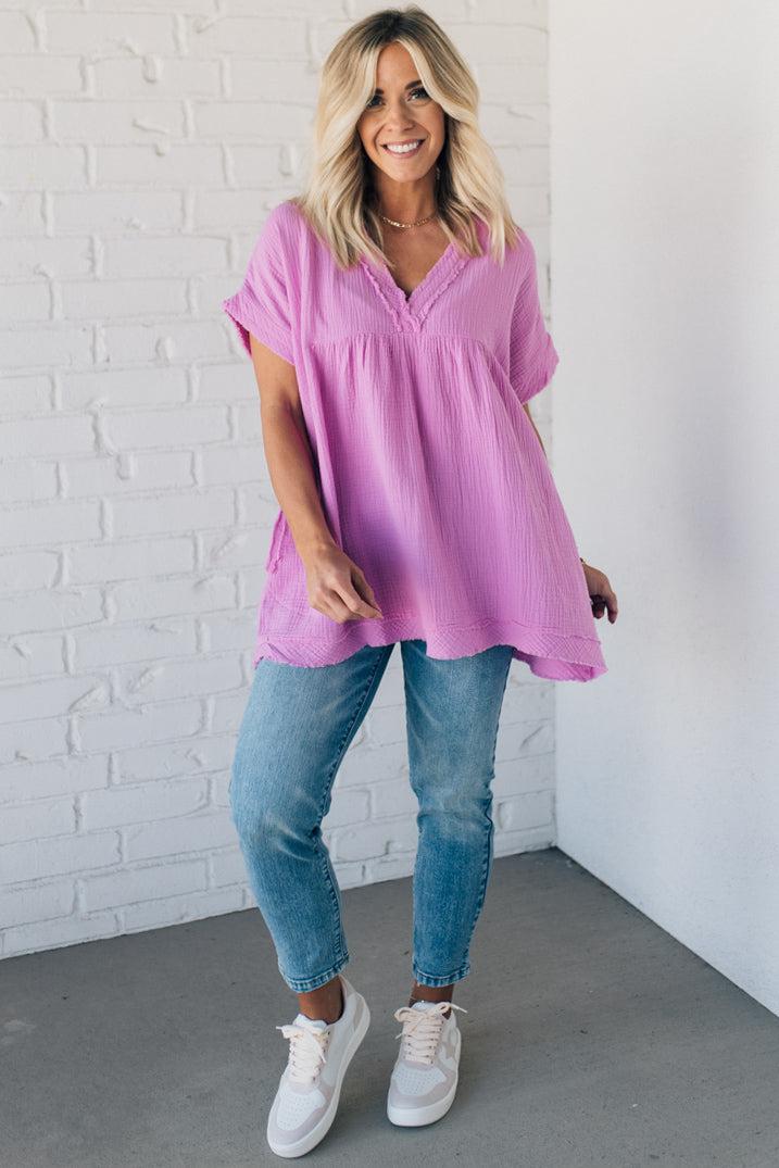 Raw Edge Gauze Top