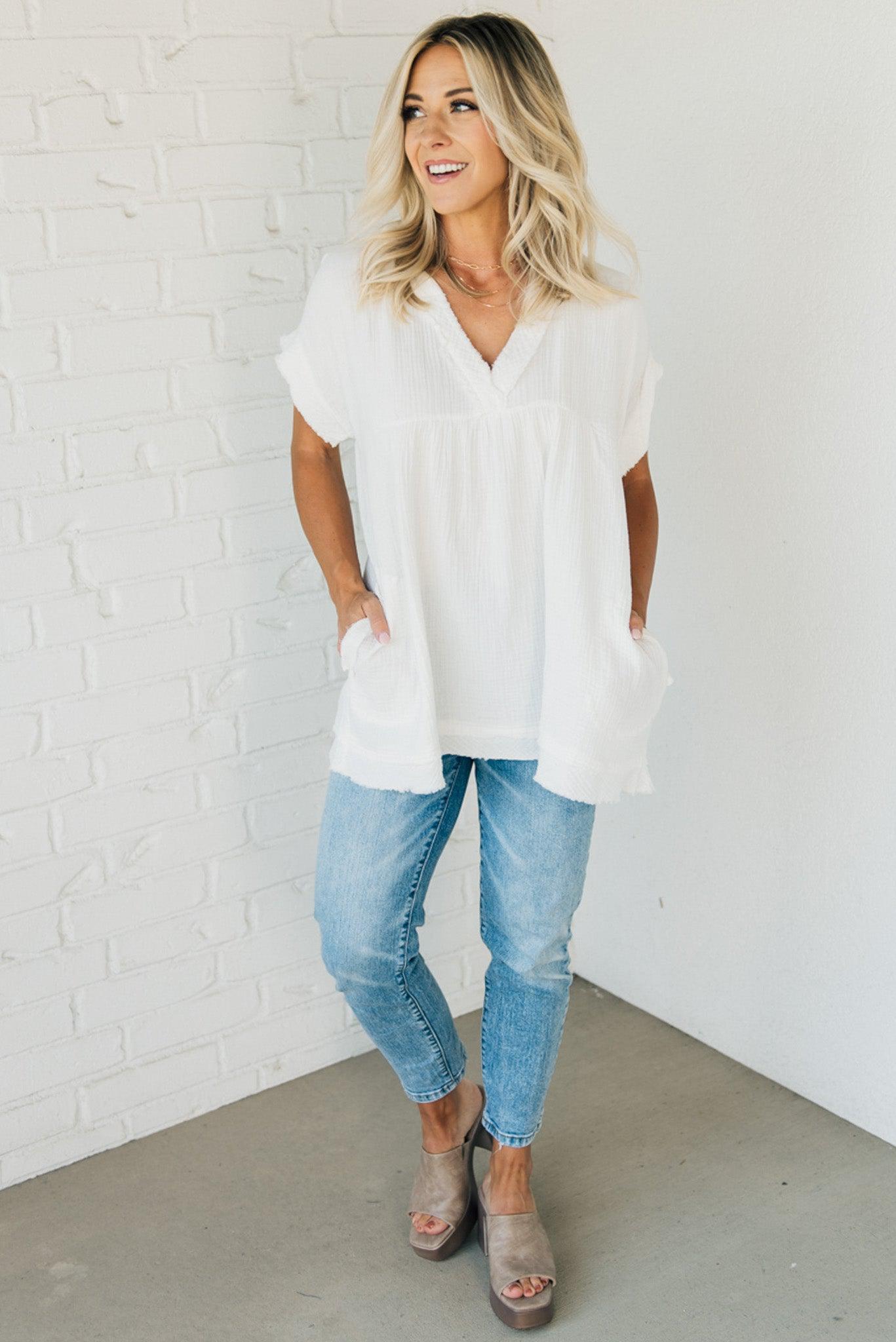 Raw Edge Gauze Top
