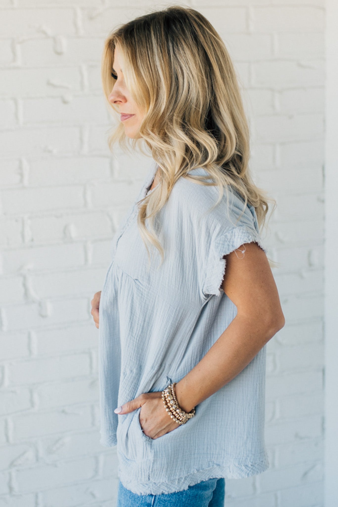 Raw Edge Gauze Top