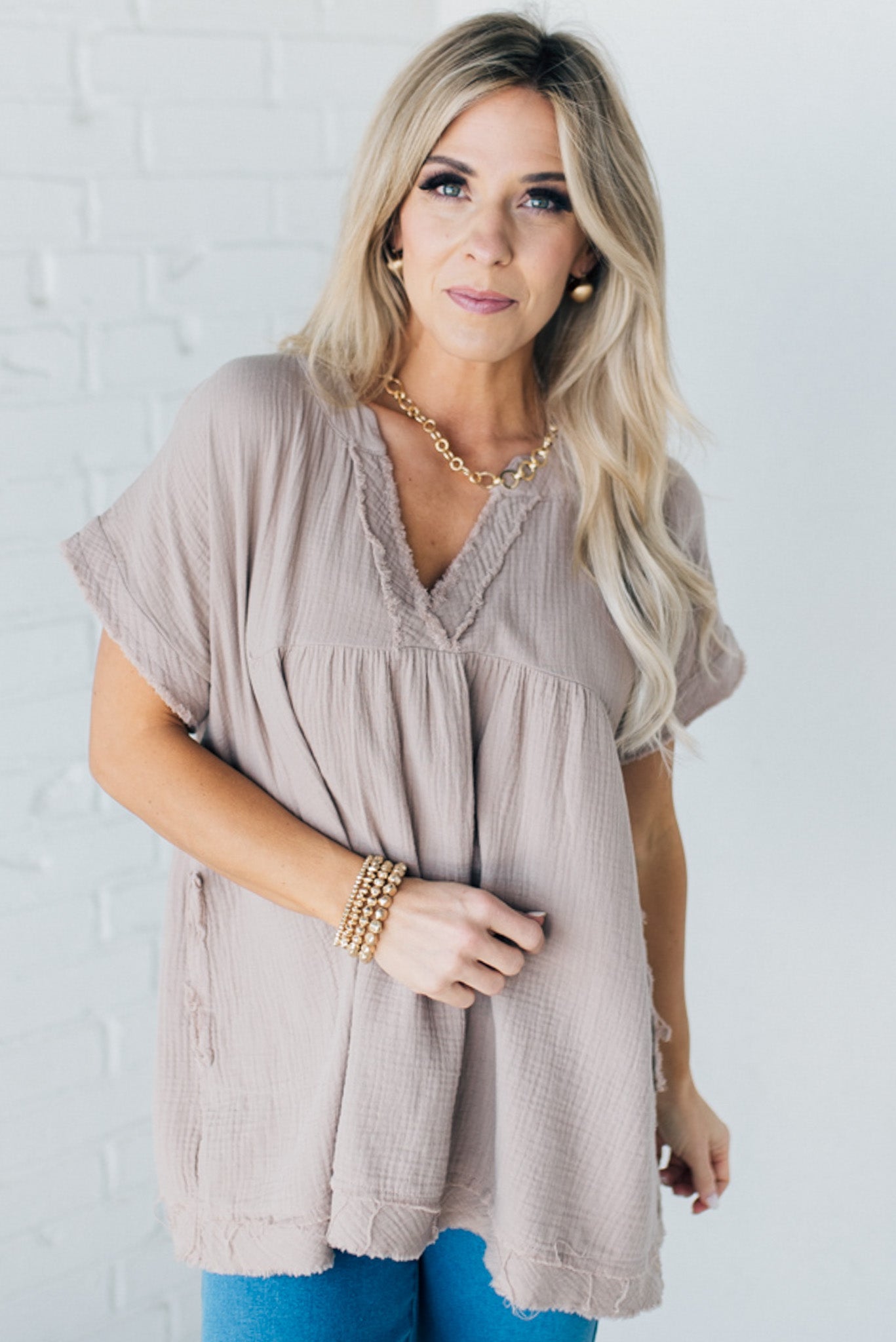 Raw Edge Gauze Top