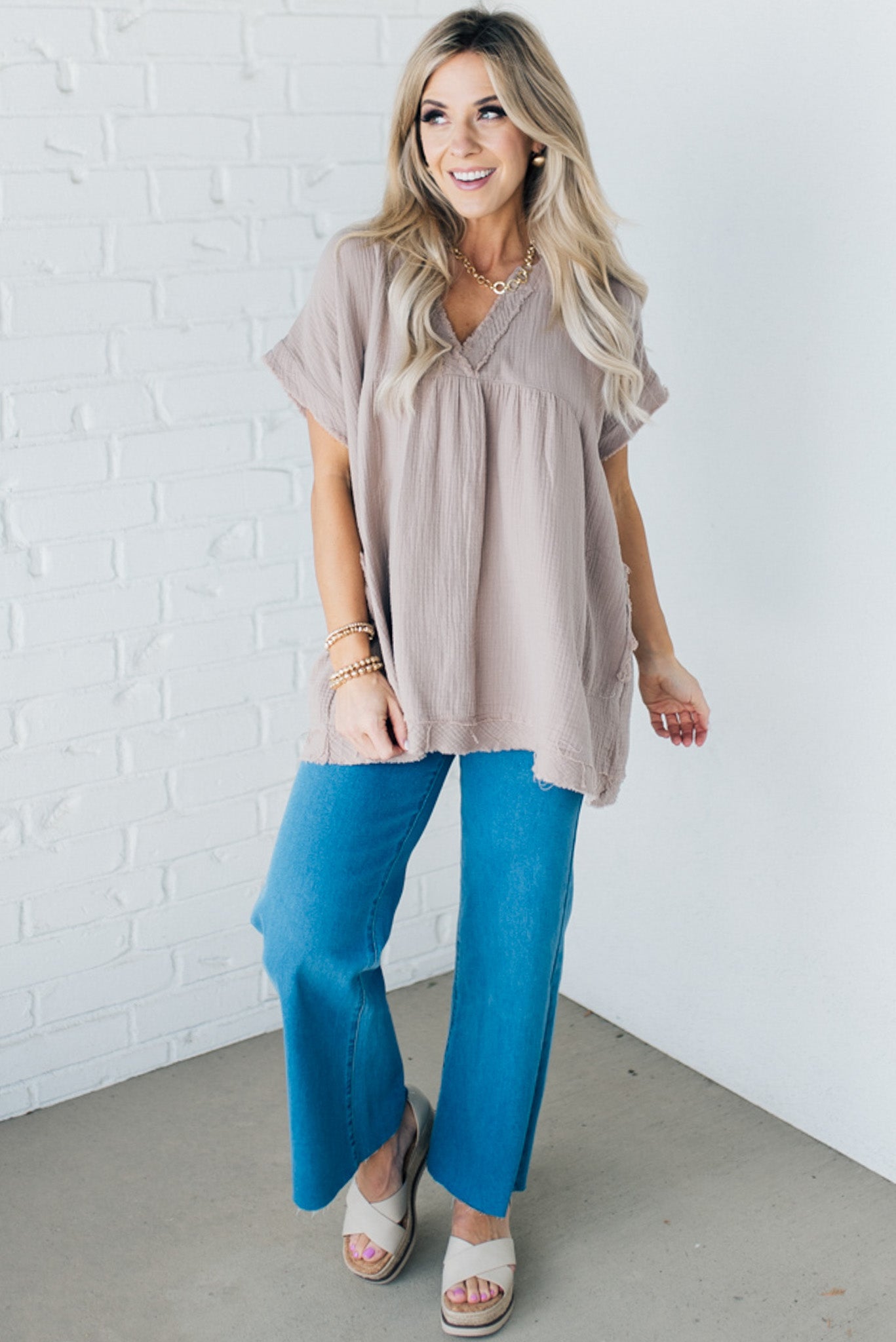 Raw Edge Gauze Top