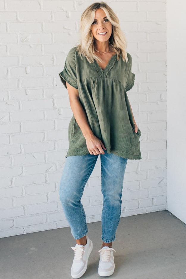 Raw Edge Gauze Top
