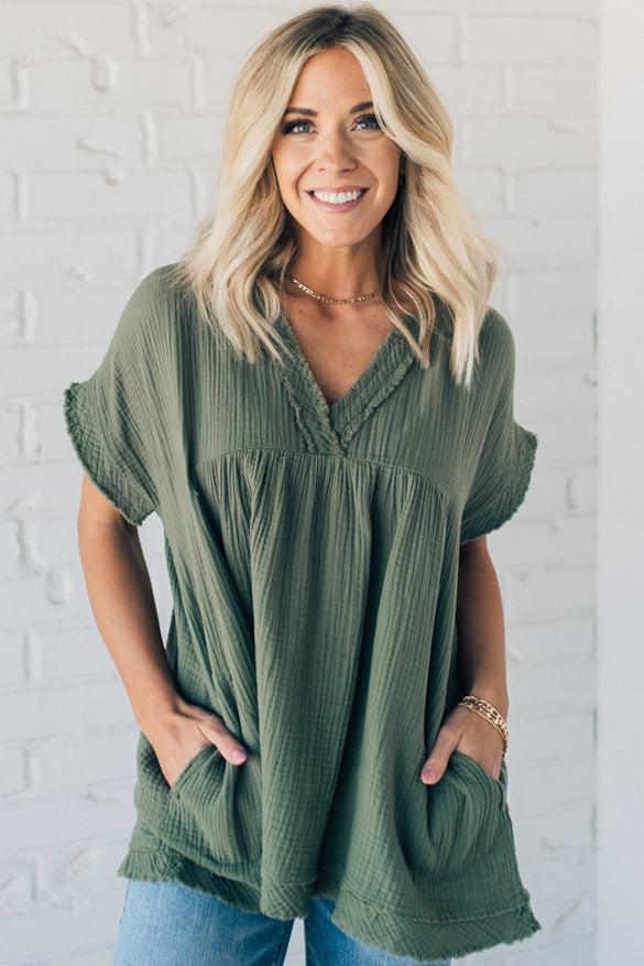 Raw Edge Gauze Top