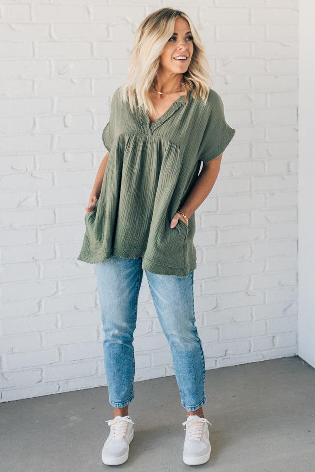 Raw Edge Gauze Top