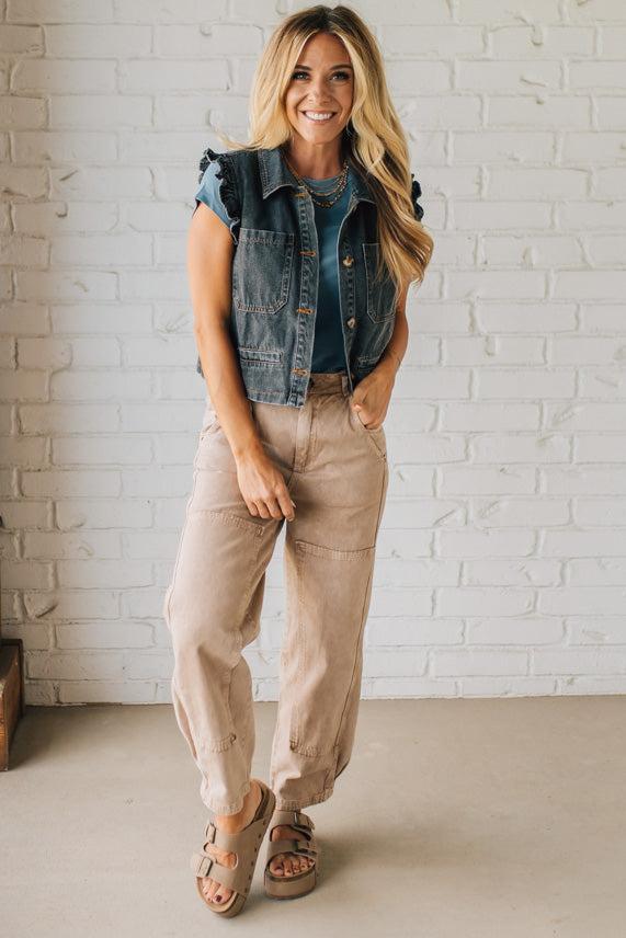 Reagan Ruffle Accent Denim Vest | Charcoal