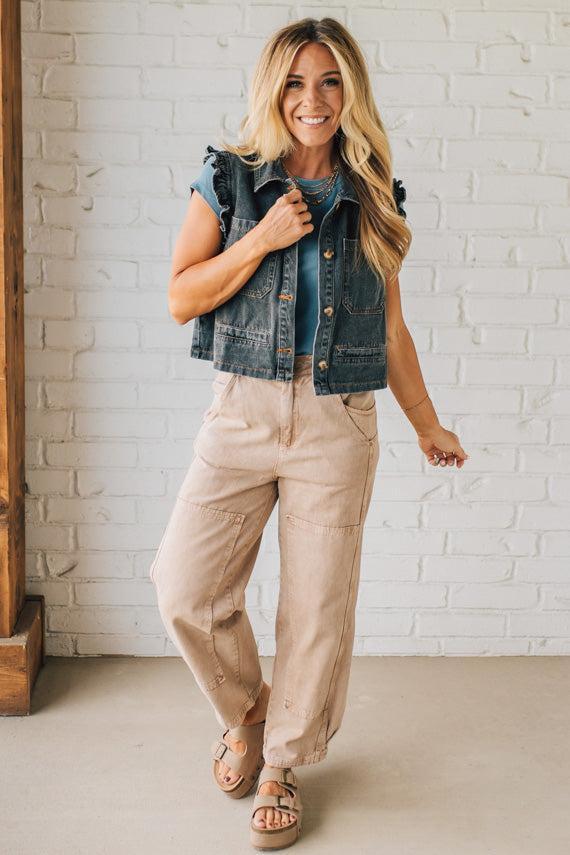 Reagan Ruffle Accent Denim Vest | Charcoal