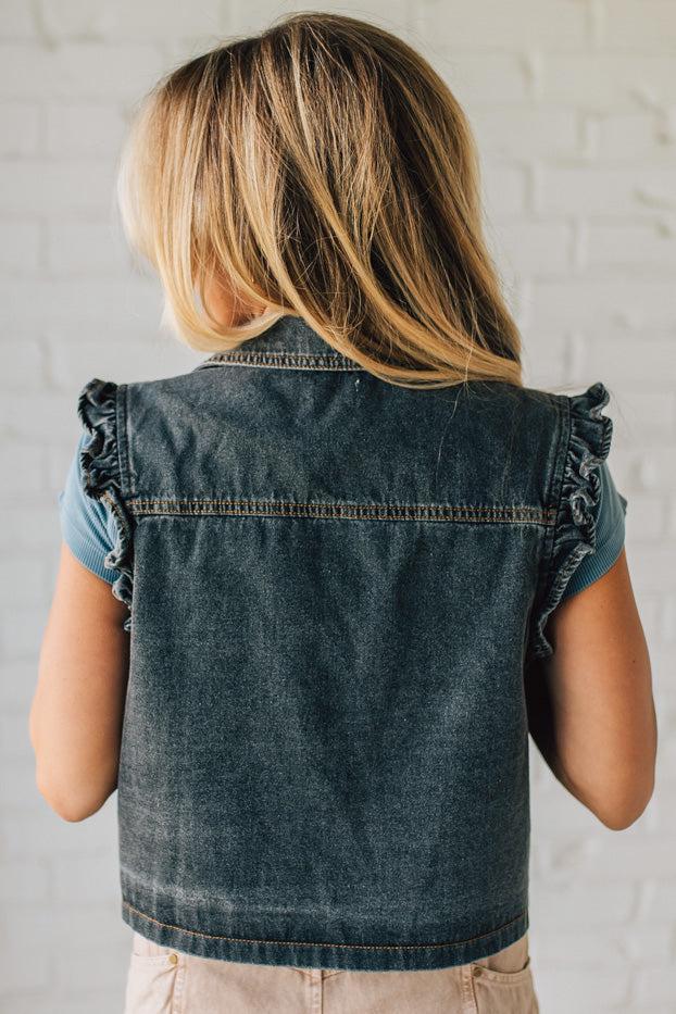Reagan Ruffle Accent Denim Vest | Charcoal