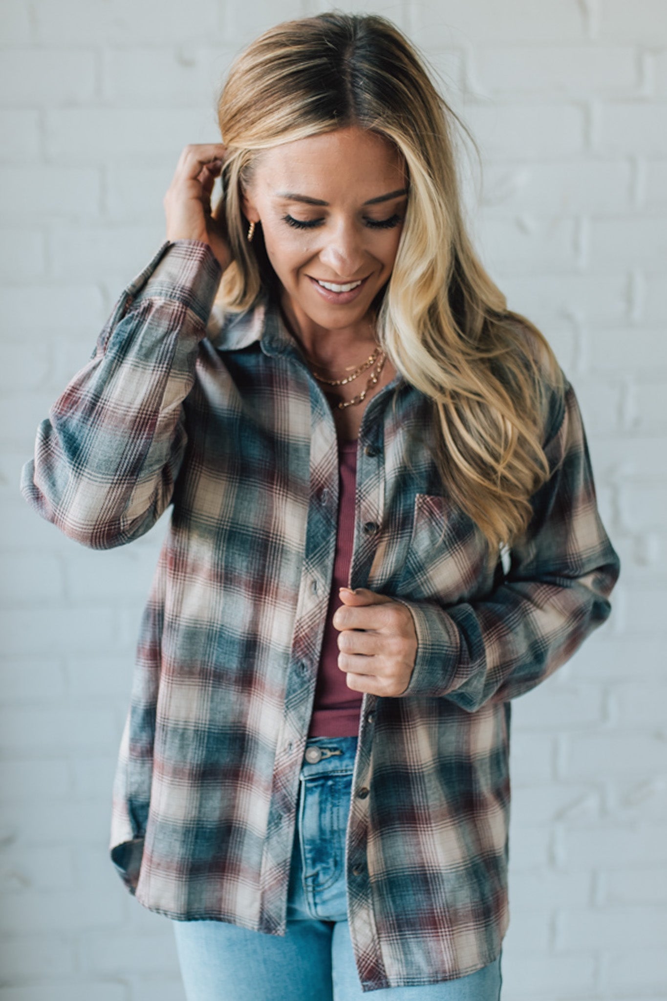 Relaxed Fit Plaid Top