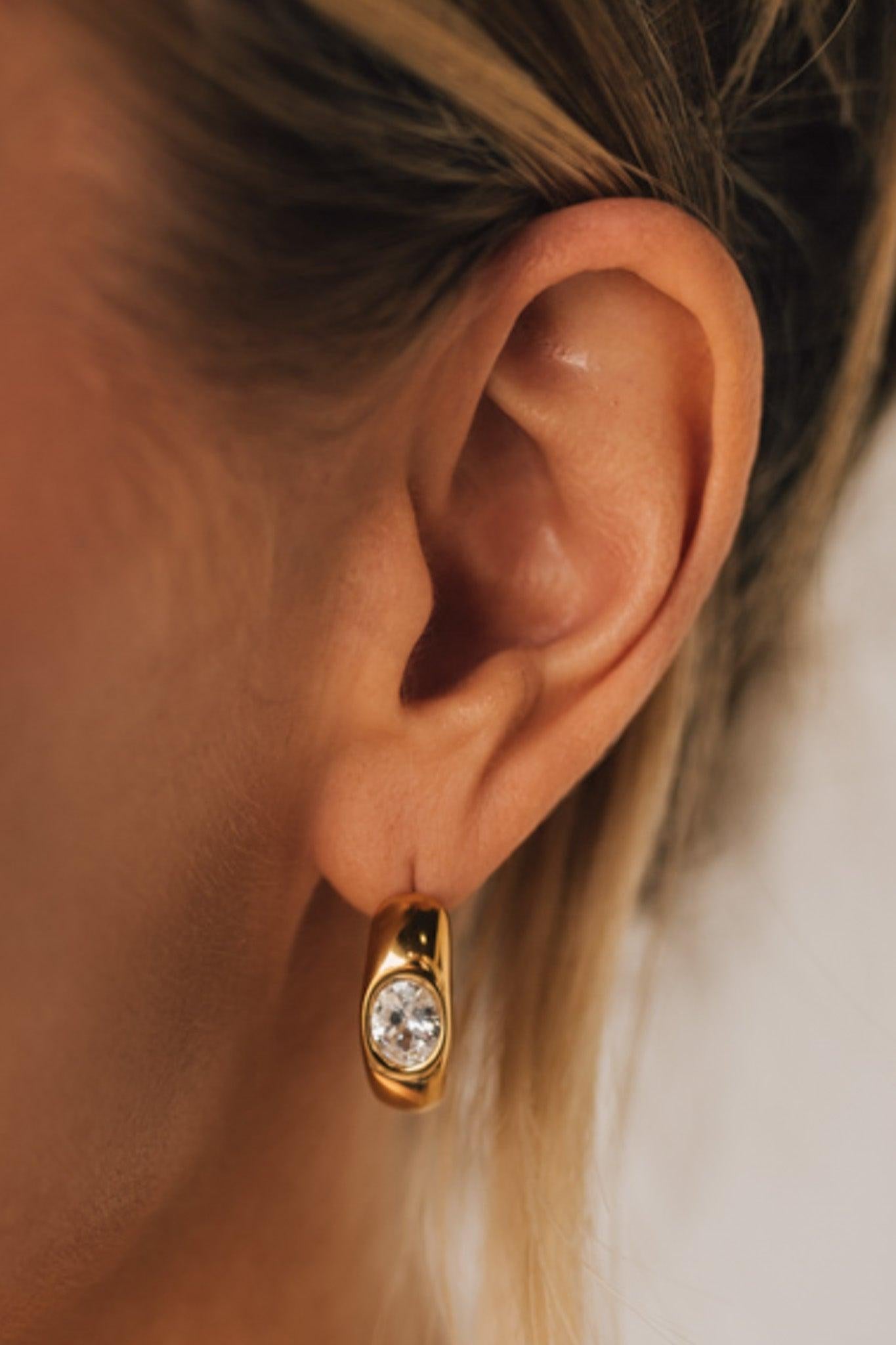 Rhinestone Embedded Hoop Earrings