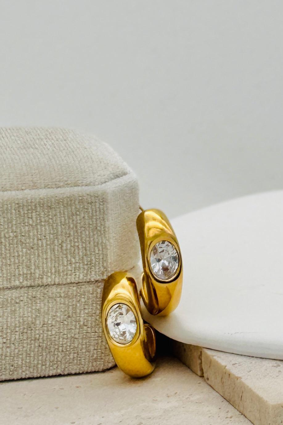 Rhinestone Embedded Hoop Earrings