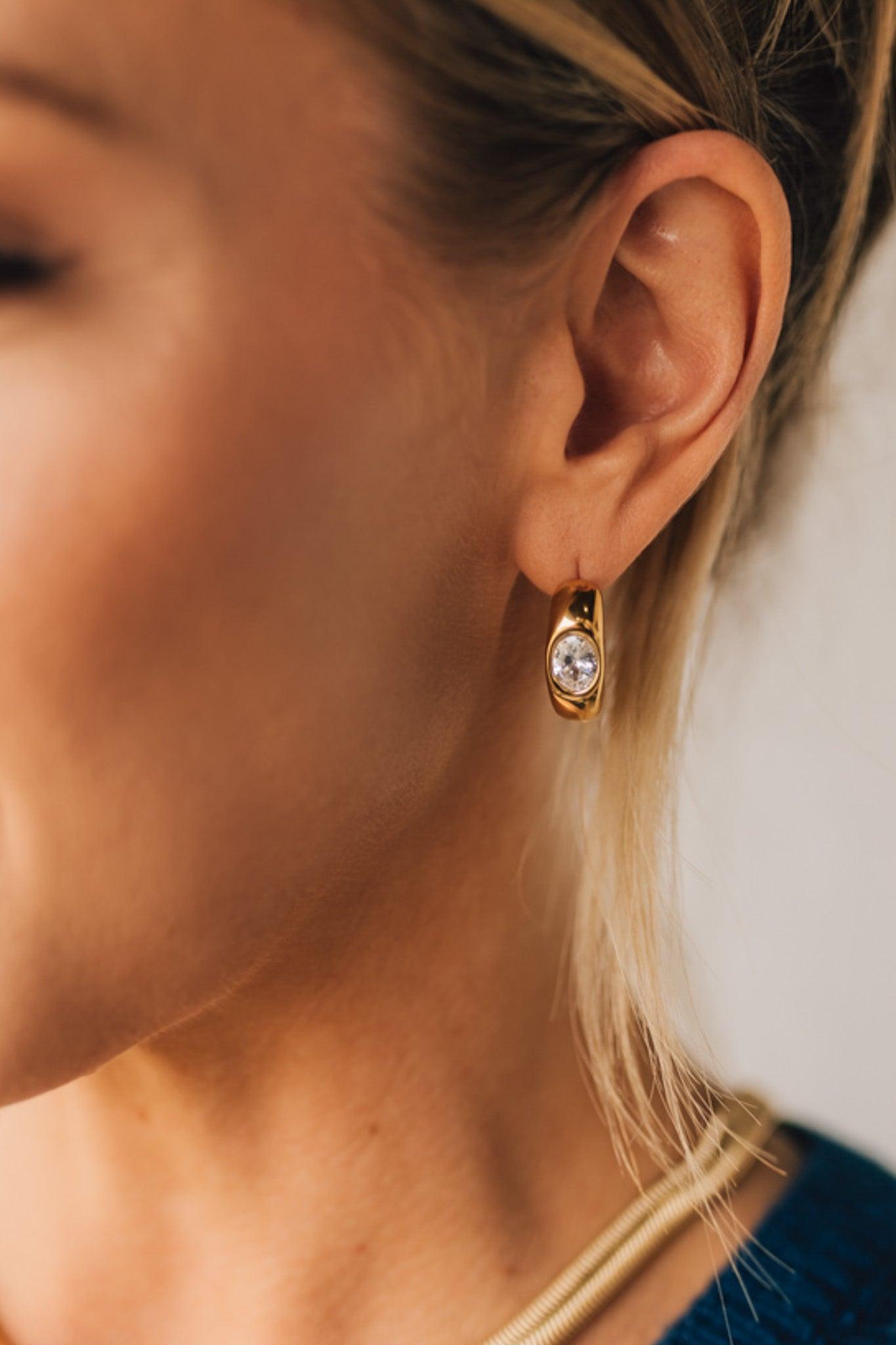 Rhinestone Embedded Hoop Earrings