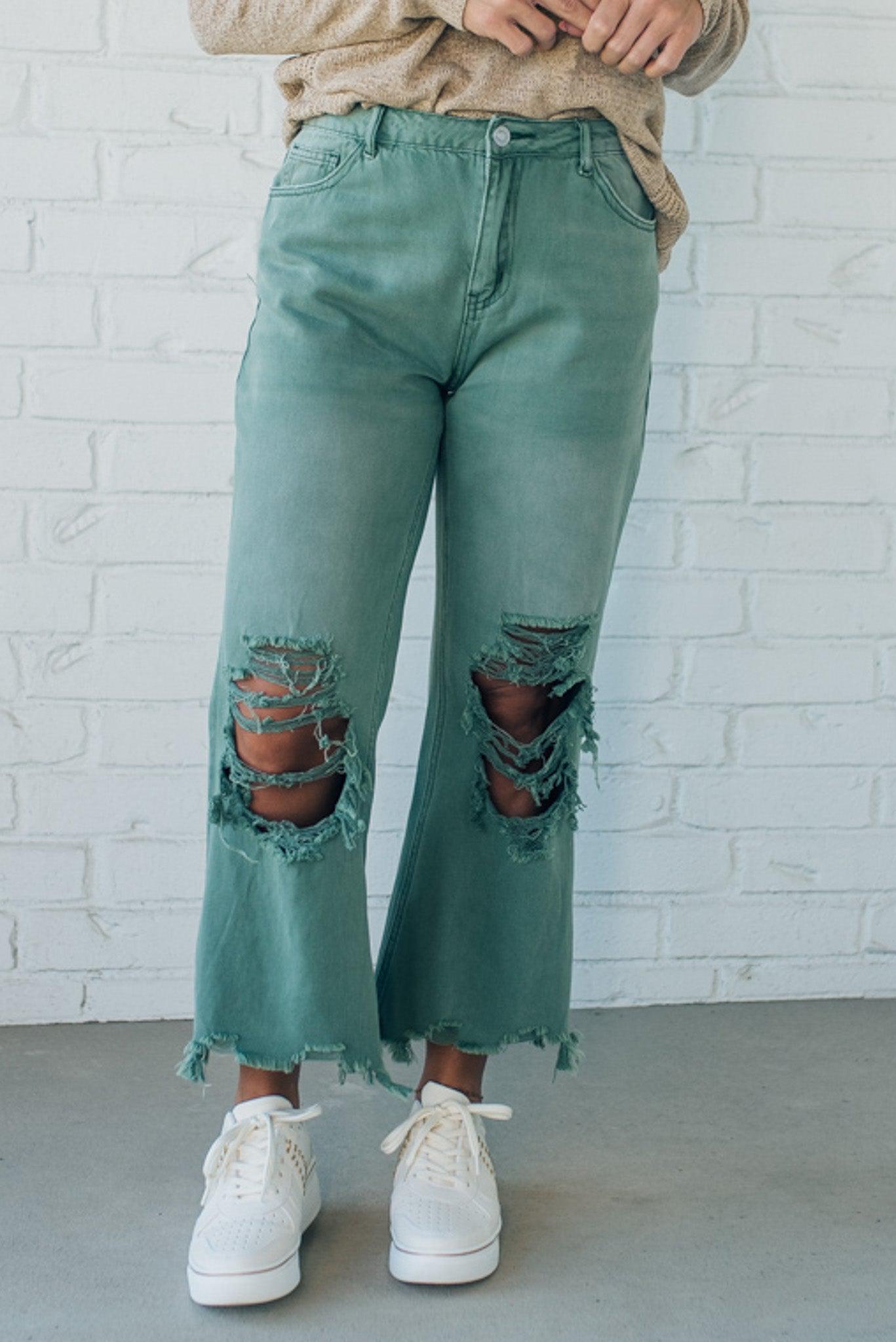 Riah Distressed and Washed Wide Leg Pants