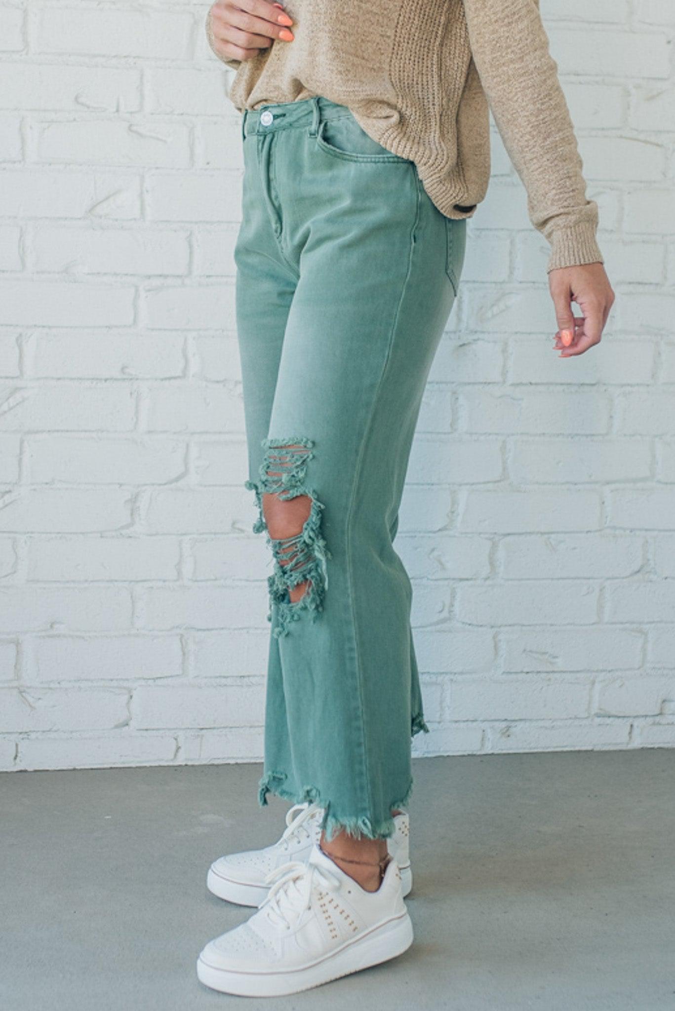 Riah Distressed and Washed Wide Leg Pants