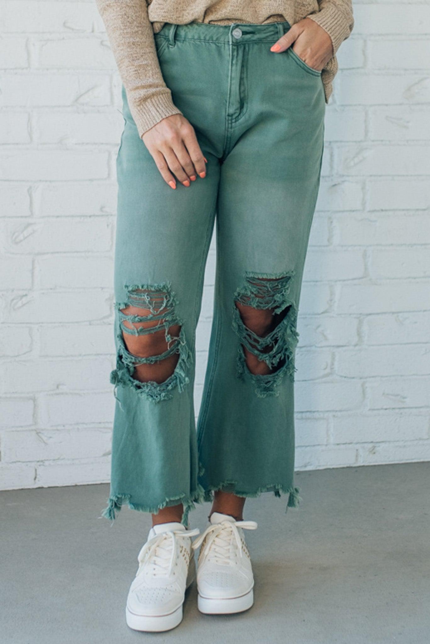 Riah Distressed and Washed Wide Leg Pants
