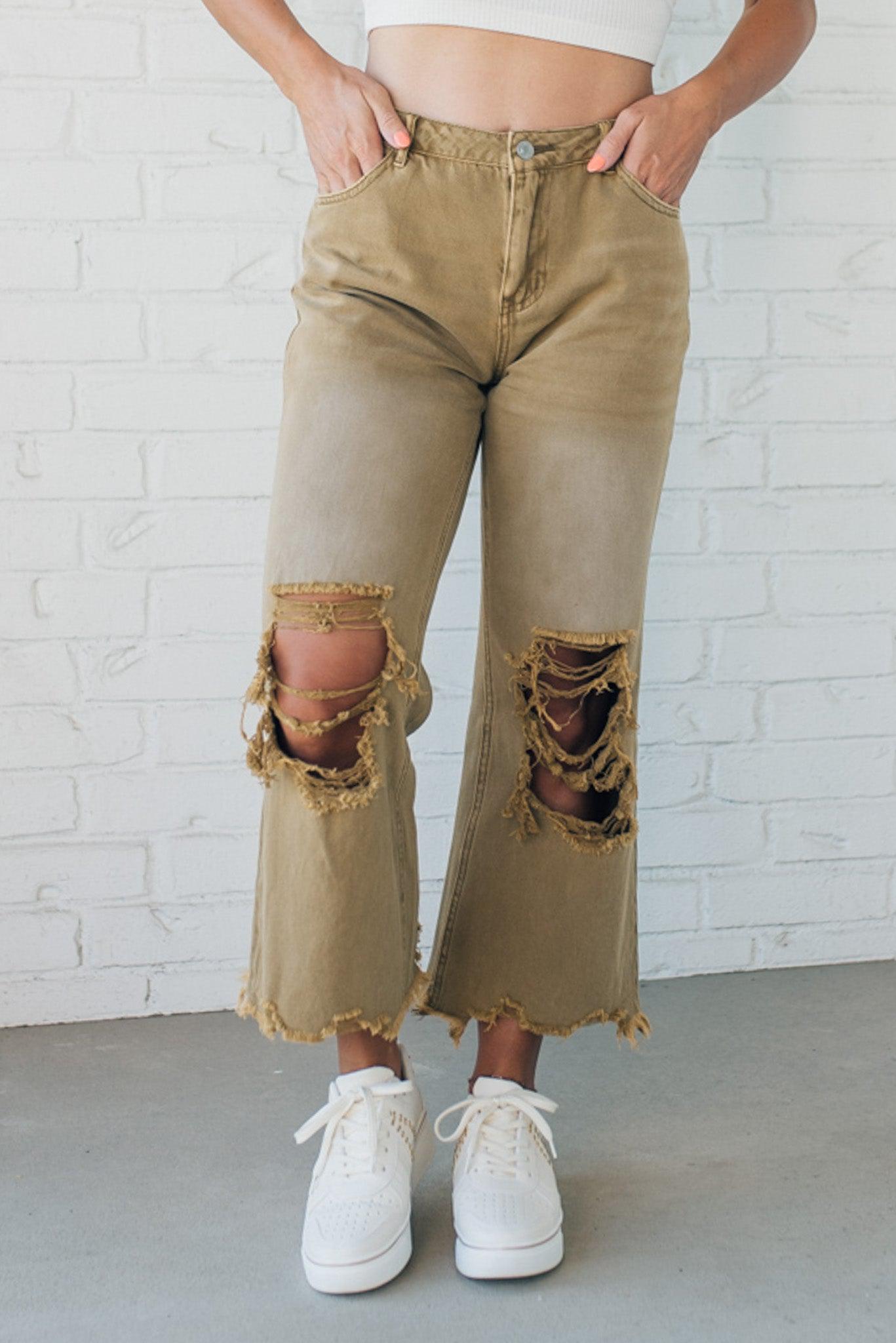 Riah Distressed and Washed Wide Leg Pants
