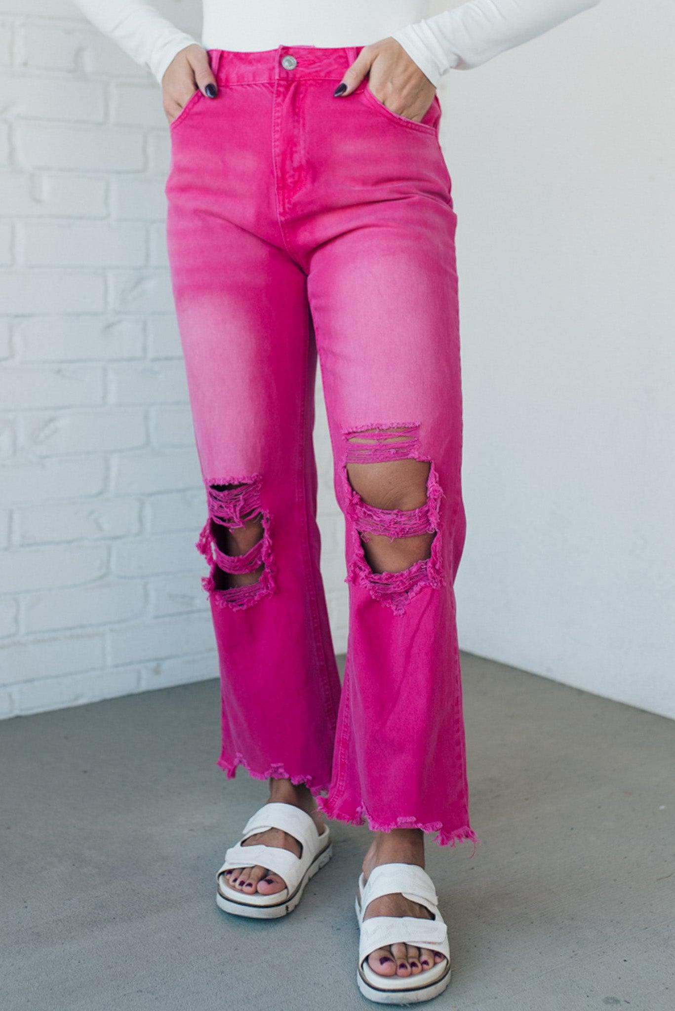 Riah Distressed and Washed Wide Leg Pants