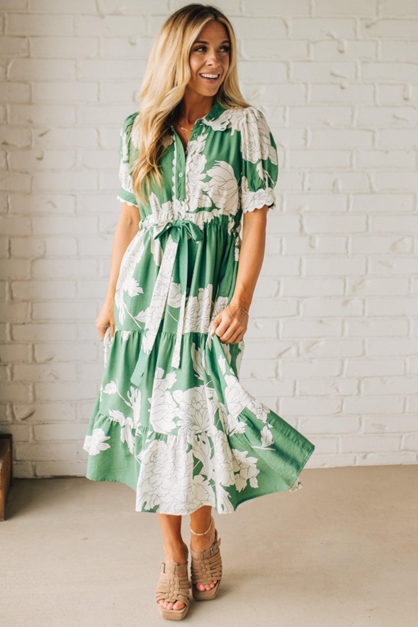 Rickrack Trimmed Print Henley Dress