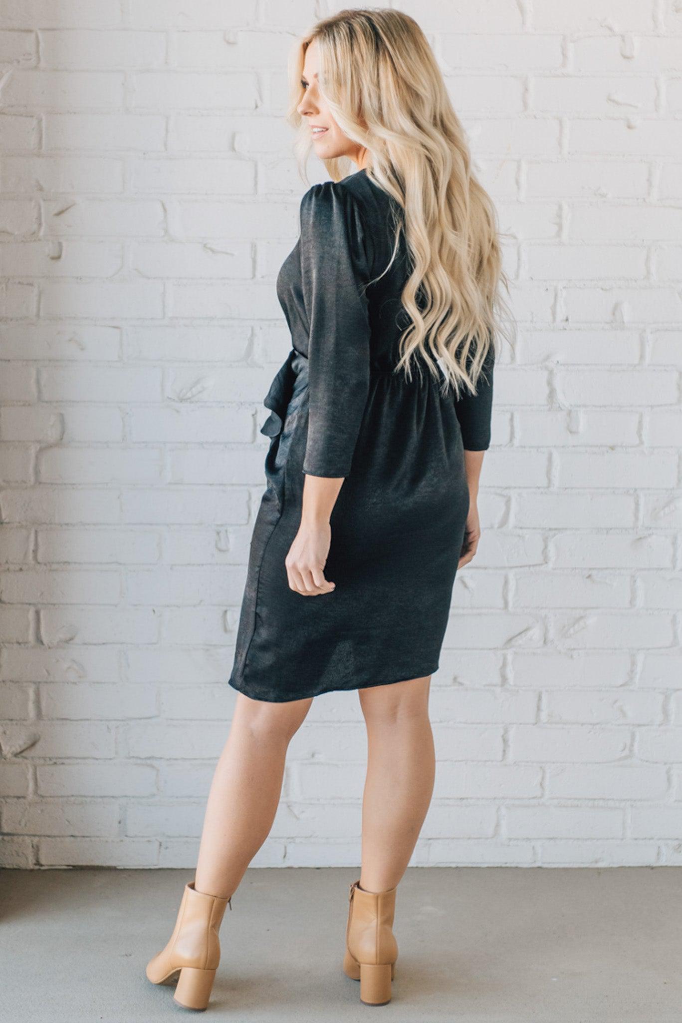 Ruffle Detail Crushed Satin Mini Dress