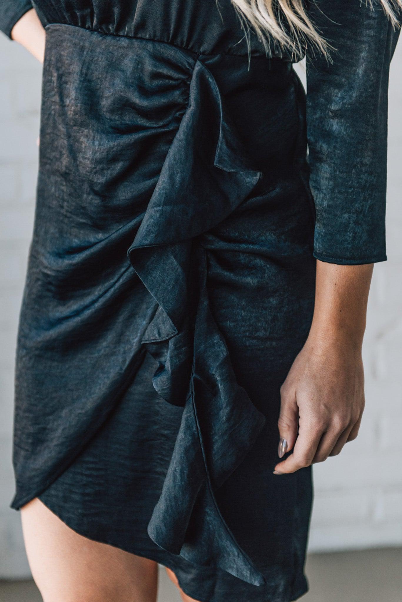 Ruffle Detail Crushed Satin Mini Dress