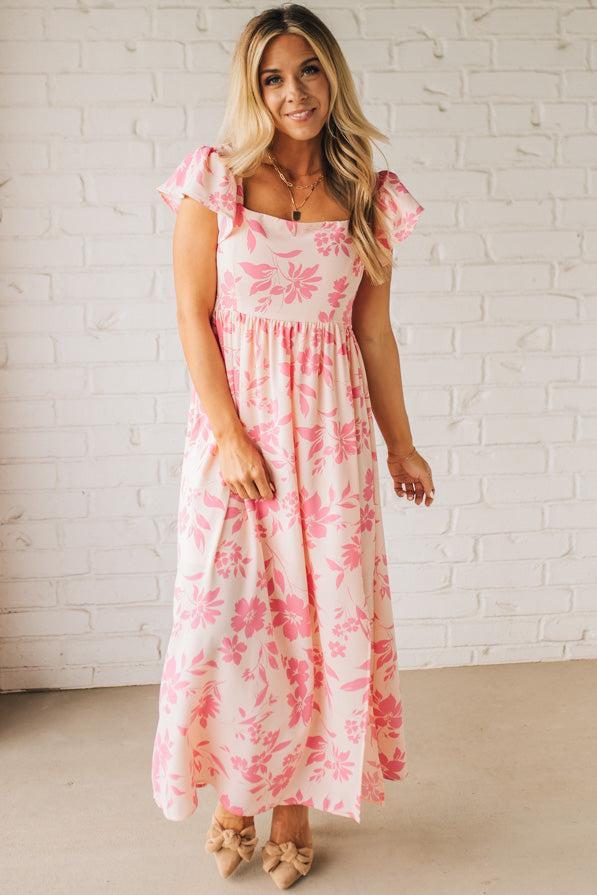 Ruffle Sleeve Square Neck Maxi Dress
