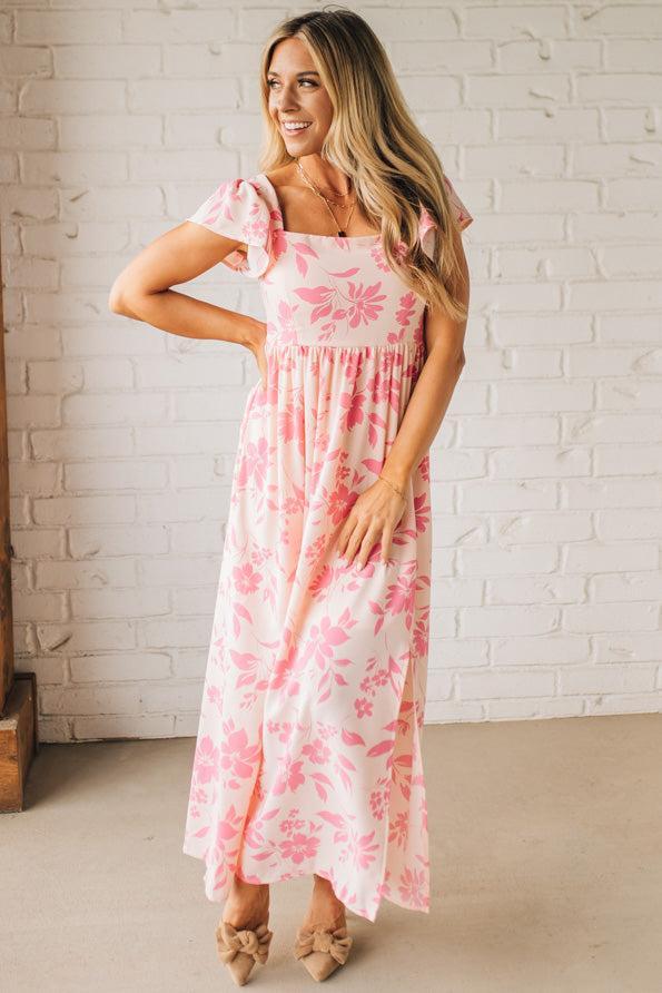 Ruffle Sleeve Square Neck Maxi Dress