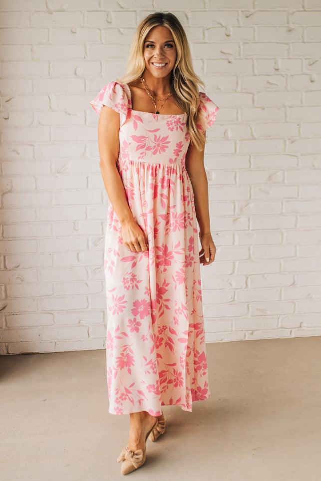 Ruffle Sleeve Square Neck Maxi Dress