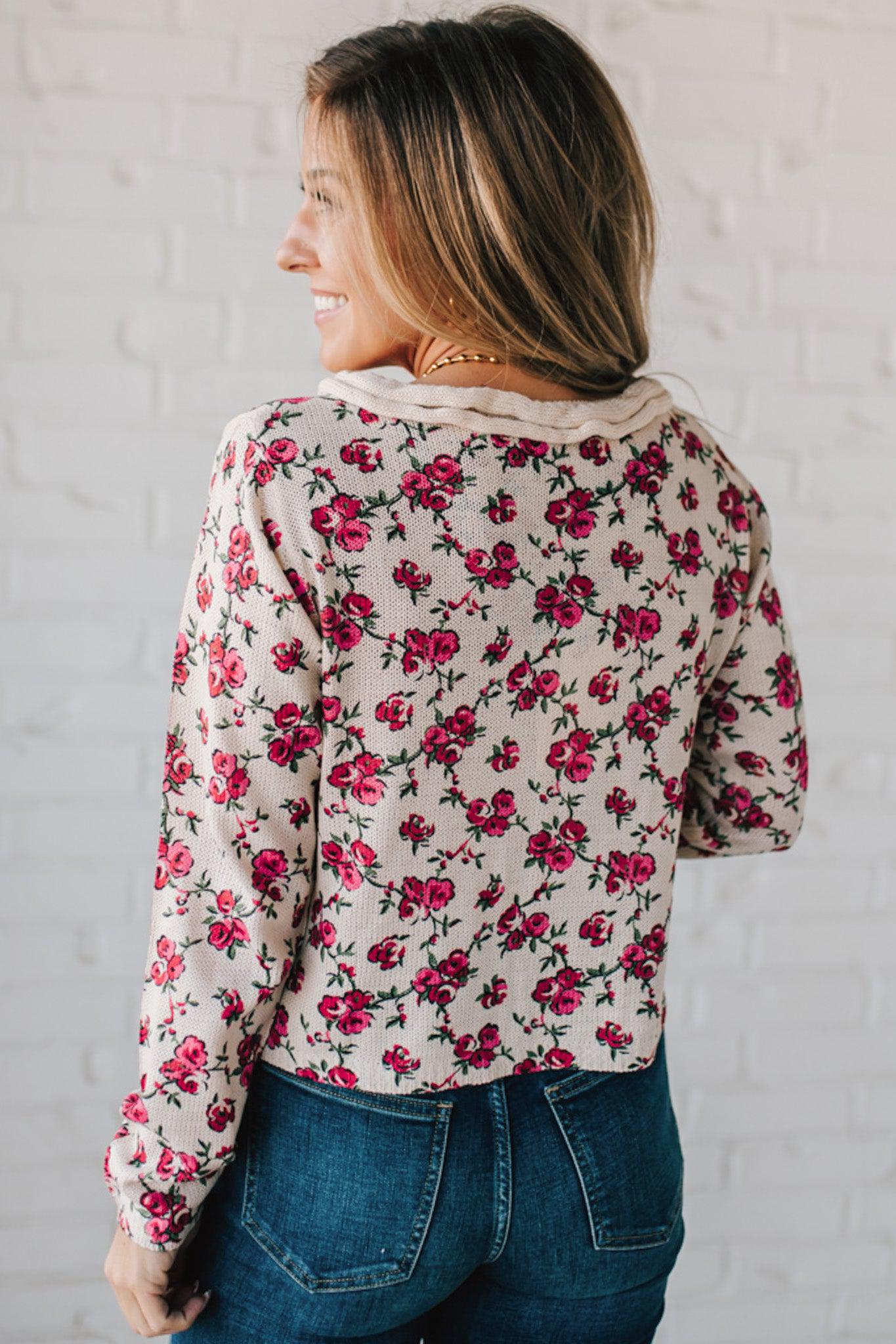 Ruffled Tie Front Floral Cardigan