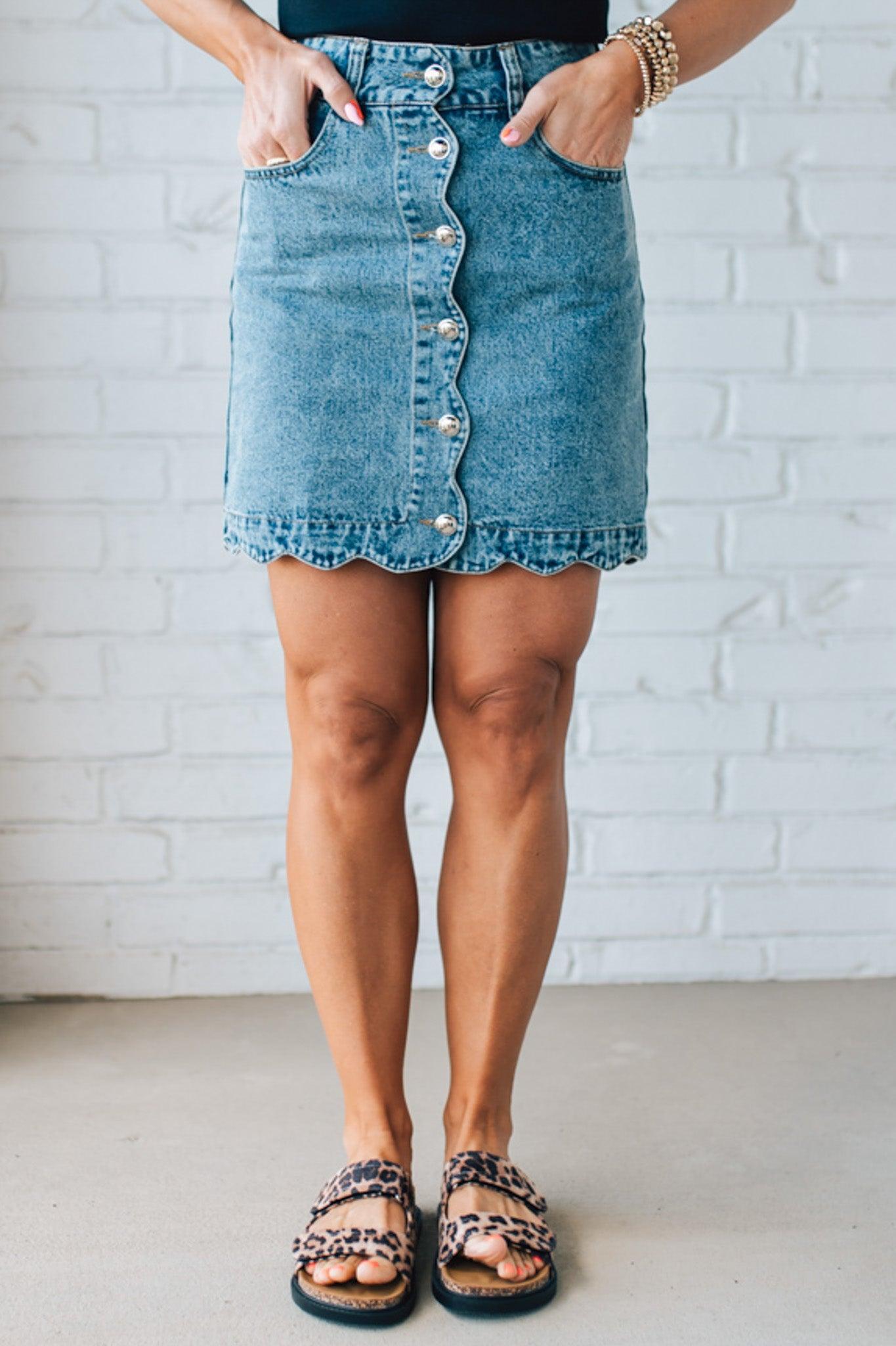 Sally Scalloped Denim Skirt