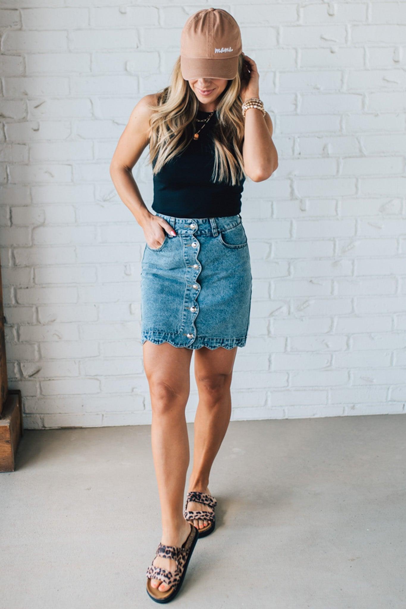 Sally Scalloped Denim Skirt