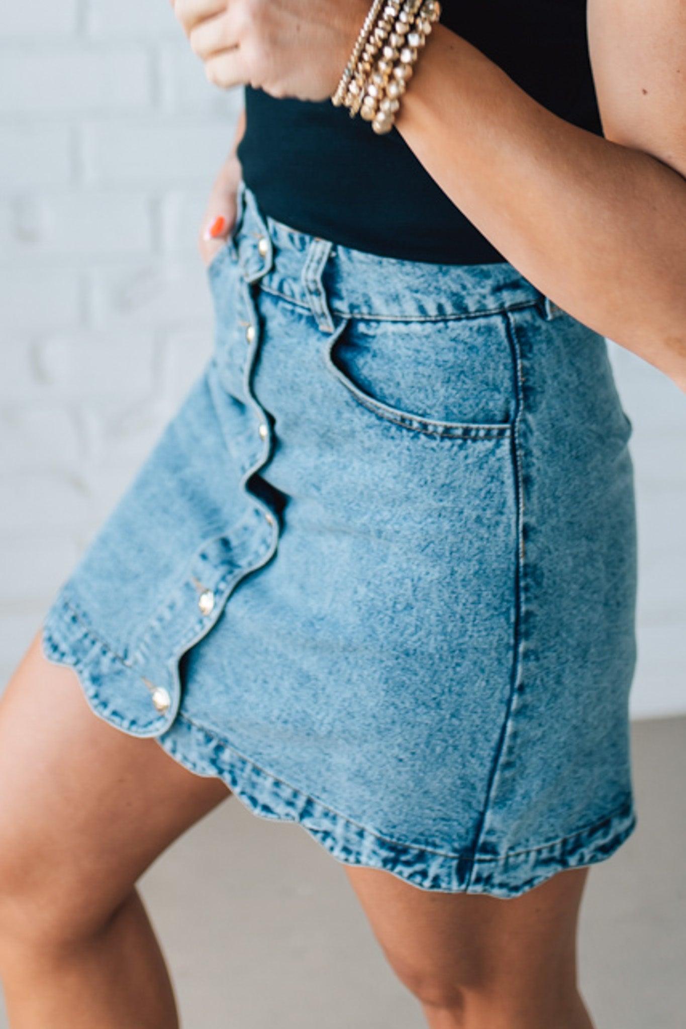 Sally Scalloped Denim Skirt
