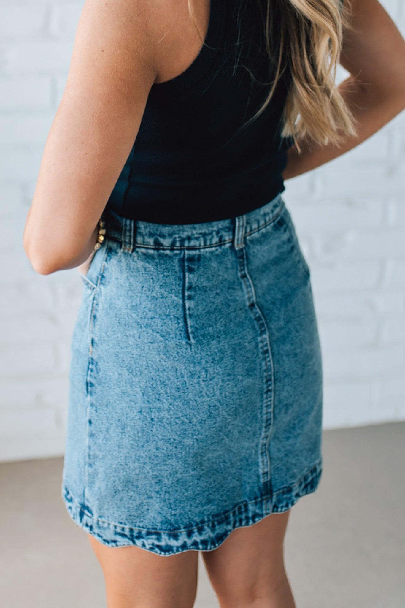 Sally Scalloped Denim Skirt