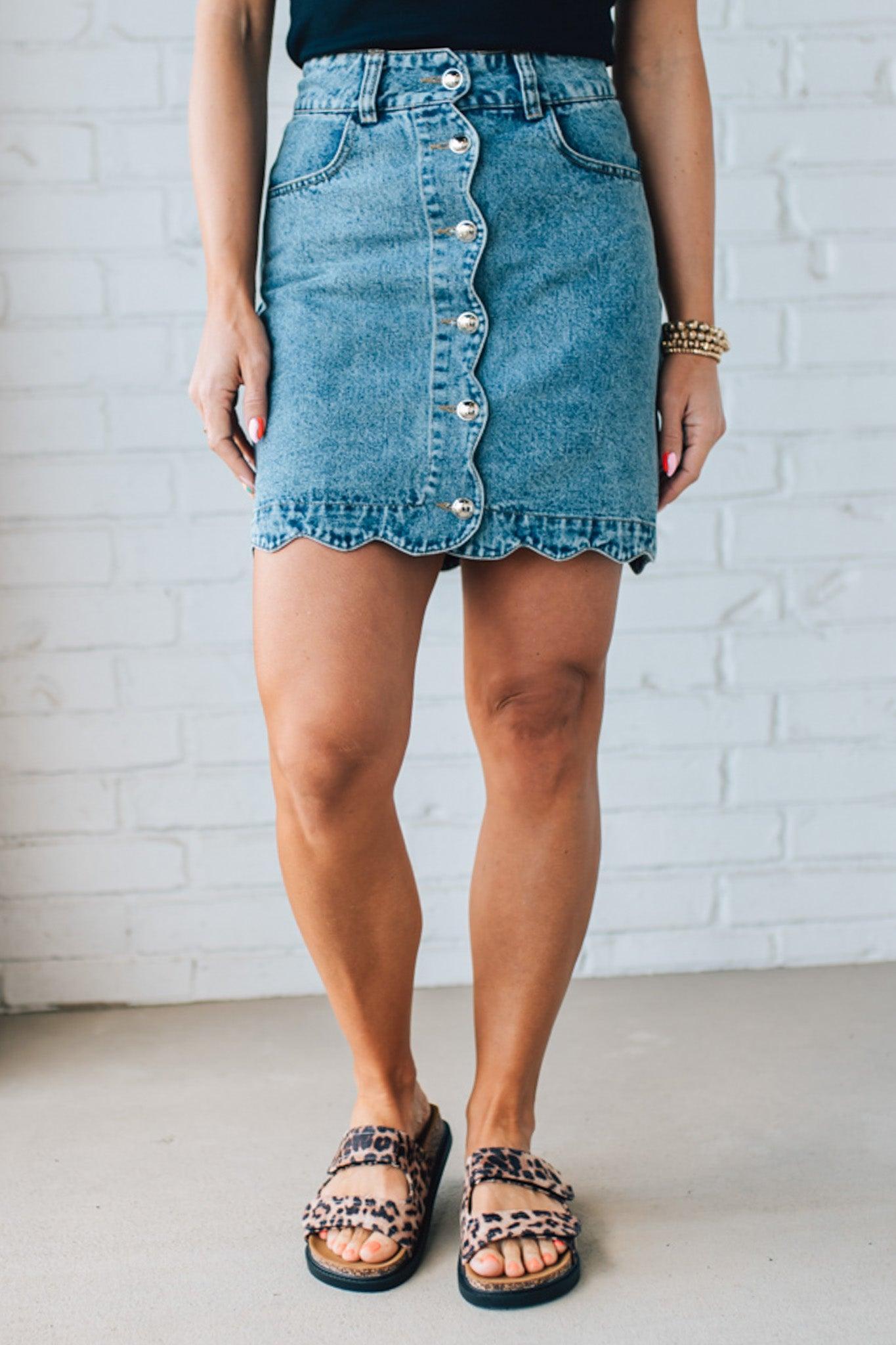 Sally Scalloped Denim Skirt